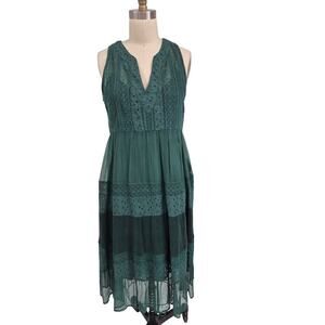 NWT Sundance Hunter Green cotton eyelet dress Midi Length Sz SP Festival